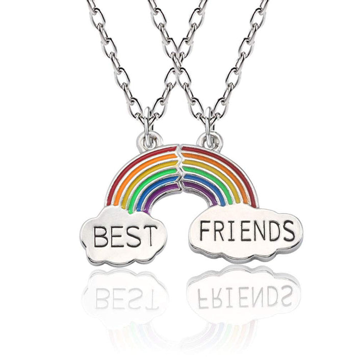 CYWQ Naszyjnik z napisem "Best Friends" tęcza przyjaźń naszyjnik 2 chmury łączenie naszyjnik damska moda biżuteria naszyjnik