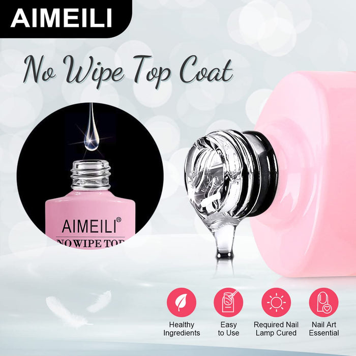 AIMEILI No Wipe Top Coat lakier wierzchni UV LED lakier żelowy lakier do paznokci żel polish - 10 ml