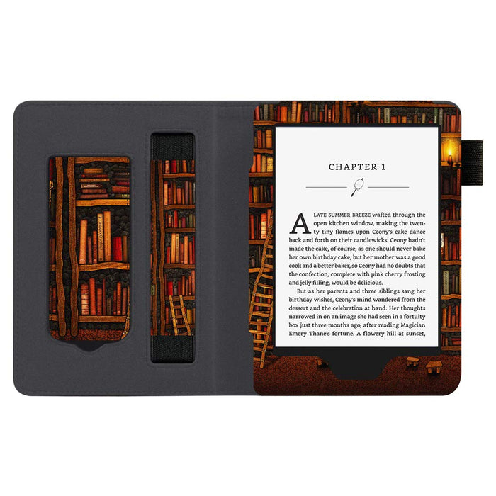 Huasiru Handheld Case for All Kindle Paperwhite Generations - PU Leather Protective Cover with Hand Strap, Library