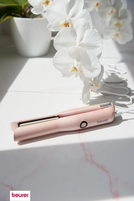 Beurer HS 20 akumulatorowa prostownica do włosów z ładowaniem przez USB, trzy poziomy temperatury i szybkie nagrzewanie, idealna w podróży, różowa