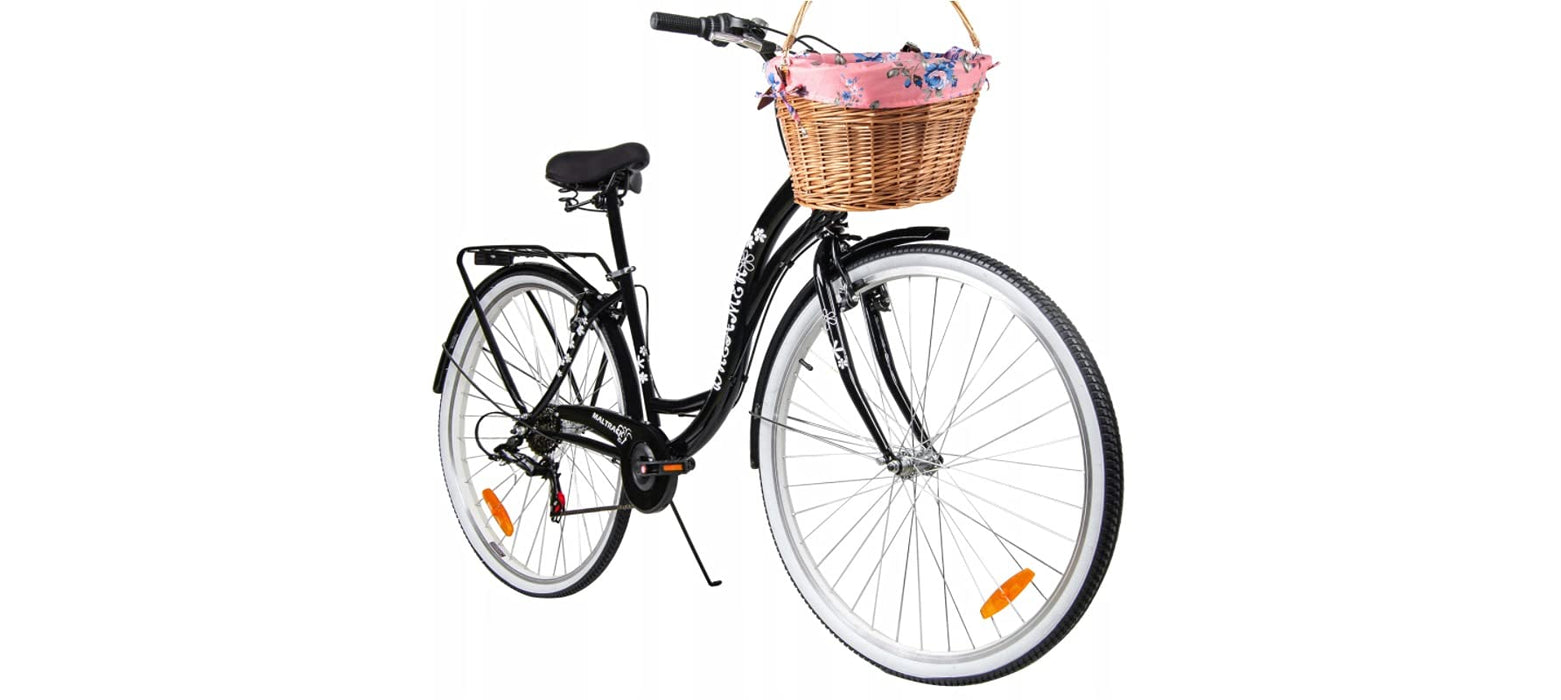 BDW Damski rower miejski dla dziewcząt, 28 cali, rower trekkingowy, 6 biegów Shimano, koszyk KOSTELNOS