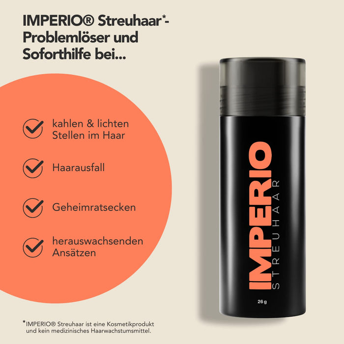 Imperio - preparat do zagęszczania włosów w ciągu kilku sekund. Kuracja dla włosów jak w salonie premium dla autentycznego wyglądu. Dobrze wzmacnia, 100% naturalna jakość.
