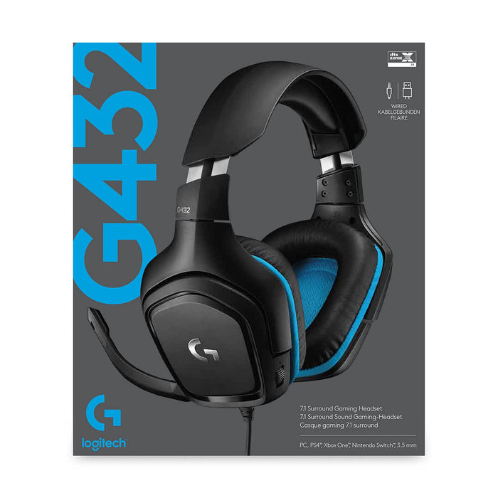 Logitech G432 Gaming Headset Leatherette Zestaw Słuchawkowy Do Gier, 7.1 Surround Sound, Skórzana Poduszka Uszna, Pc/Mac/Ps4/Xbox One/Nintendo Switch/Tablet/Smartphone - Czarny,981-000770
