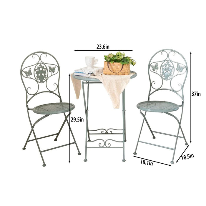 Składane stoły i krzesła na tarasie, wewnątrz i na zewnątrz przenośny stół i krzesła, kute żelazne stabilne uchwyty, piękne szczegóły, wygodne przechowywanie, odpowiednie do salonu / jadalni / tarasu.