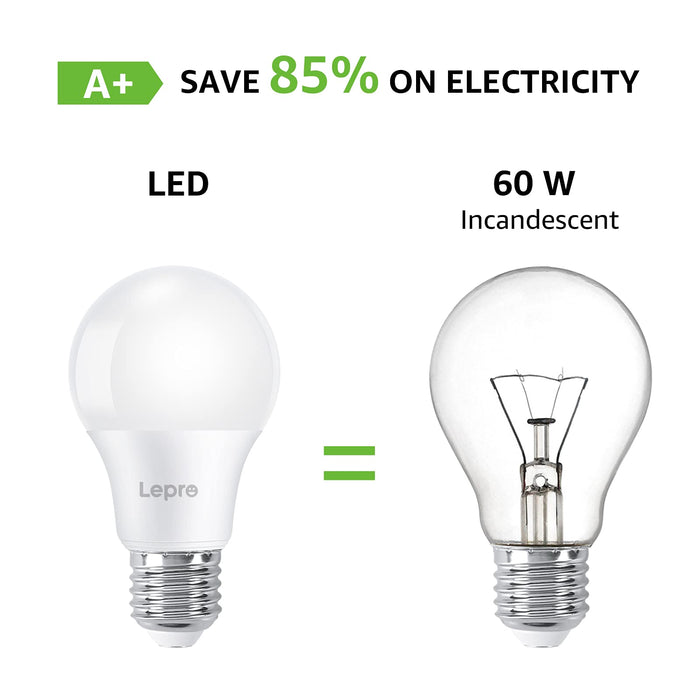 Lepro żarówka LED E27, 8,5 W, zamiennik żarówki halogenowej 60 W, 2700 K ciepła biel, żarówka LED A60, 220-240 V AC, kąt świecenia 200°, lampa energooszczędna, 6 sztuk