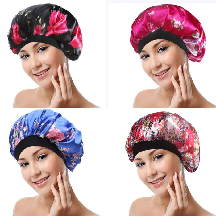 4-pakowa miękka satynowa czapka do spania Wide Band Salon Bonnet Silk Nocny kapelusz wypadanie włosów dla kobiet, 4 rodzaje