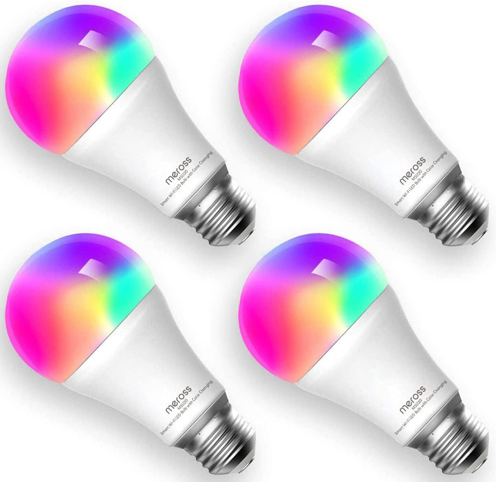 Inteligentna Żarówki LED, Ściemnialna Żarówka Meross Wi-Fi Inteligentna Wielobarwna Żarówka Odpowiednik 60W E27 2700K-6500K, Lompatybilna z Alexa, Google Home i SmartThings, Ciepła Biel, 4 Sztuki