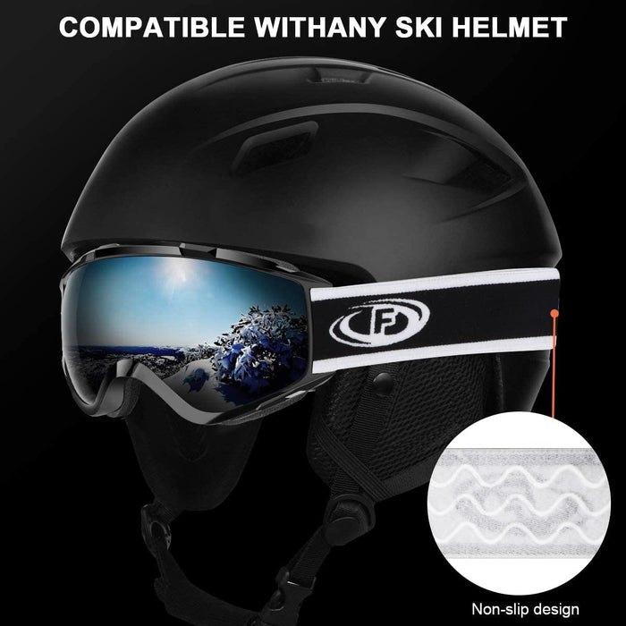 findway Gogle narciarskie, snowboardowe, dla osób noszących okulary, dla mężczyzn i kobiet, dla dorosłych, młodzieży, ochrona przed promieniowaniem UV, kompatybilne z kaskiem, sferyczne, lustrzane