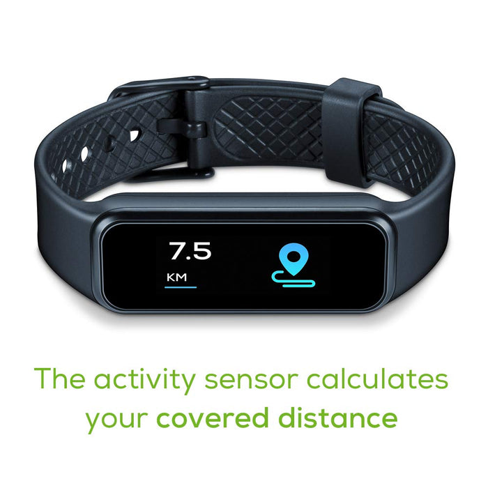 Beurer AS 99 Pulse Bluetooth czujnik aktywności z kolorowym ekranem dotykowym, pomiar tętna na nadgarstku wraz z funkcją automatycznego pomiaru, śledzeniem aktywności i snu oraz przypomnieniem o ruchu