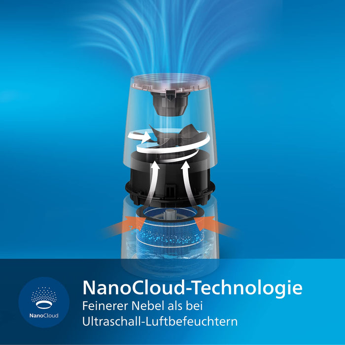 Philips Seria 3000 Nawilżacz Powietrza - Nawilżacz Pomieszczenia do 45 m², Technologia NanoCloud, 3 Prędkości, Tryb Snu, Zbiornik 3l (HU3916/10)