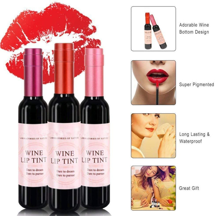 Zestaw błyszczyków do ust w kształcie wina, 6 kolorów, czerwone wino, butelka w płynie