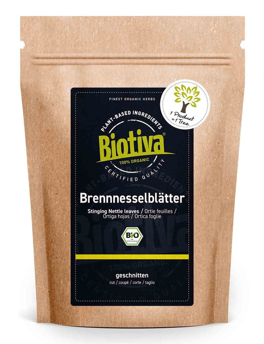 Biotiva Herbata z liści pokrzywy bio 250 g - herbata pokrzywowa luzem - czyste zioła pokrzywowe - napełniona i kontrolowana w Niemczech