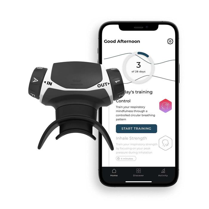 Airofit Active™ trenażer oddechowy i wirtualna aplikacja do prowadzenia dróg oddechowych | ogólne dobre samopoczucie, trener mięśni dla poprawy zdolności płuc, aktywny styl życia | idealnie nadaje się do uprawiania sportu i dobrego samopoczucia