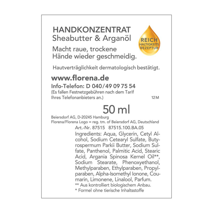 Florena Koncentrat do Rąk z Masłem Shea i Olejkiem Arganowym, Wegański, 50 ml