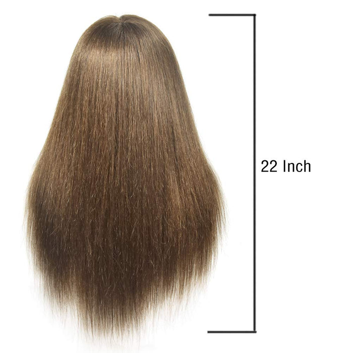 ErSiMan Kobieca kosmetologia głowa manekina ze 100% ludzkimi włosami 50 cm głowa manekina do strzyżenia włosów fryzjerstwo trening głowa lalka głowa z zaciskiem