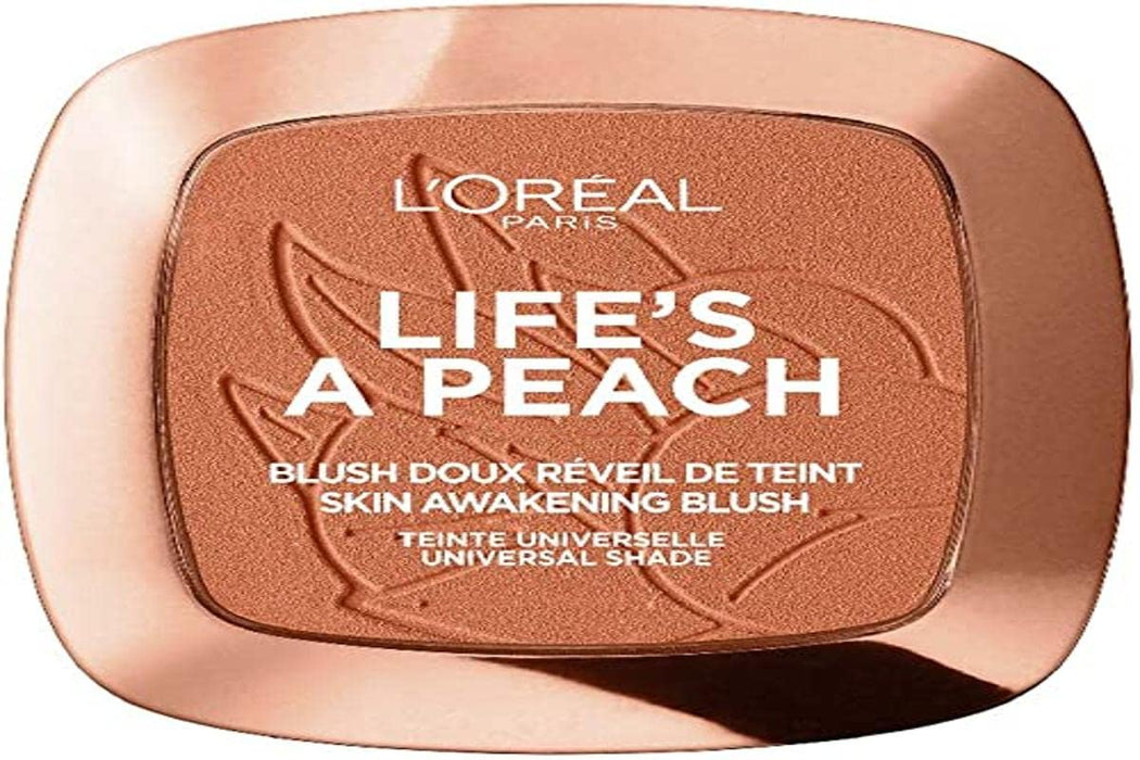 L'Oreal Paris Life's a Peach róż, kompaktowy puder rumieniec w brzoskwiniowym beżowym cieniu, w zestawie lustro i pędzel, pachnąca, zbudowana formuła