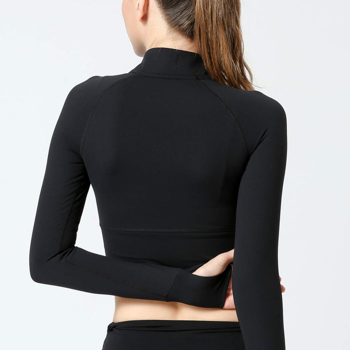 FEOYA damska kurtka sportowa z długim rękawem bluzka damska z wysokim rękawem slim slim kurtka do jogi pilates oddychająca S-XL