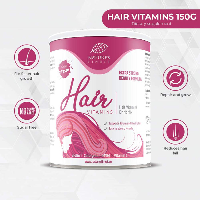Nature's Finest Witaminy do włosów 150g z biotyną, witaminą C i MSM | Wspiera mocne i zdrowe włosy
