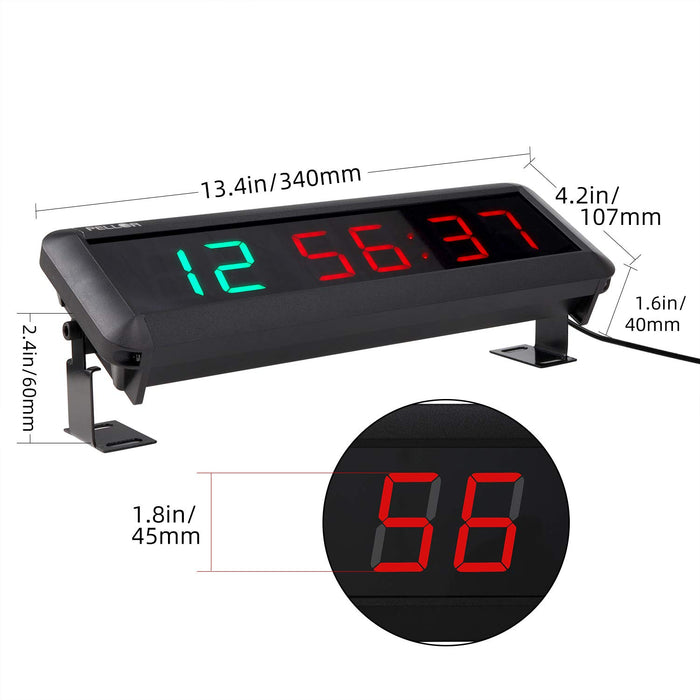 PELLOR Fitness Timer, Gym Timer, 6-cyfrowy zegar interwałowy LED, format czasu 12/24 godzin, stoper, zegar gimnastyczny z pilotem zdalnego sterowania (regulacja głośności)