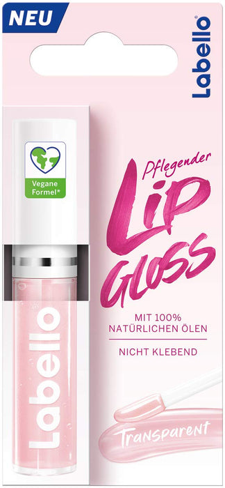 Labello Pielęgnujący błyszczyk do ust (5,5 ml) do naturalnie błyszczących ust, nawilżający olejek do ust bez olejów mineralnych, pielęgnacja ust z naturalnymi olejkami