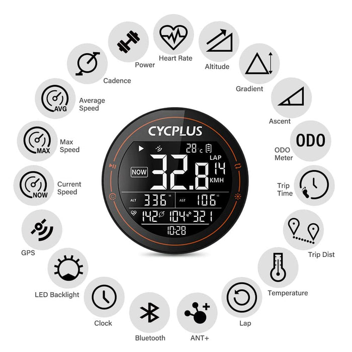 CYCPLUS komputer rowerowy z GPS, komputer na rower, bezprzewodowy, wodoszczelny IPX6, tachometr rowerowy ANT+ bezprzewodowy komputer rowerowy, komputer rowerowy Bluetooth 5.0 i licznik kilometrów, kompatybilny z Strava