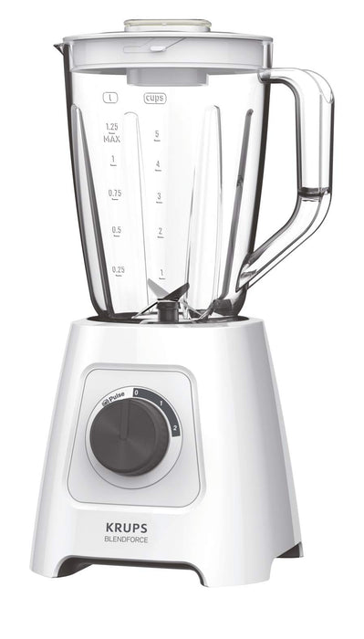 Krups KB4201 Blendforce mikser stojący | 600 W | pojemnik z tworzywa sztucznego 2 noże | 2 prędkości + funkcja pulsacyjna | funkcja Ice Crush | technologia "Smart-Lock" | kolor biały