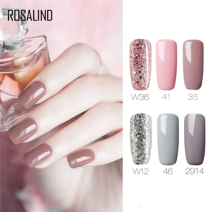 ROSALIND Zestaw Zelowych Lakierów Do Paznokci UV Zel Do Paznokci Roze Glitter Manicure Gel Nagellak Set Półtrwałe Lakiery Do Manicure 6 szt 7 ml