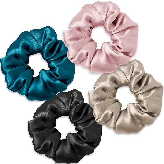 Mommesilk Czyste jedwabne gumki do włosów damskie gumki do włosów zapobieganie puszeniu się i łamaniu, 100% prawdziwa morwa duże gumki do włosów elastyczne duże gumki dla dziewczyny Vsco miękkie 4 sztuki