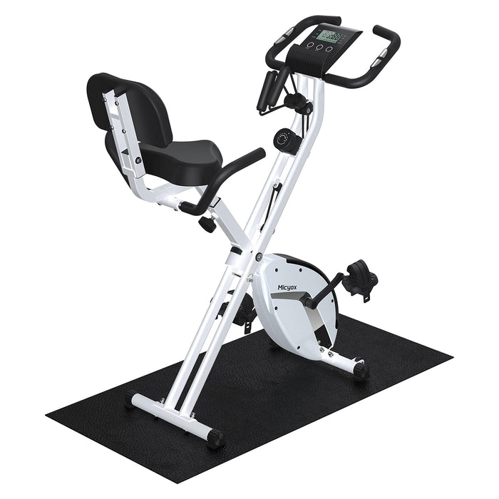 Micyox MX-600 magnetyczny składany rower rowerowy z wyświetlaczem LCD i czujnikiem tętna, domowy rower, z taśmami oporowymi, oszczędzający miejsce sprzęt do ćwiczeń fitness