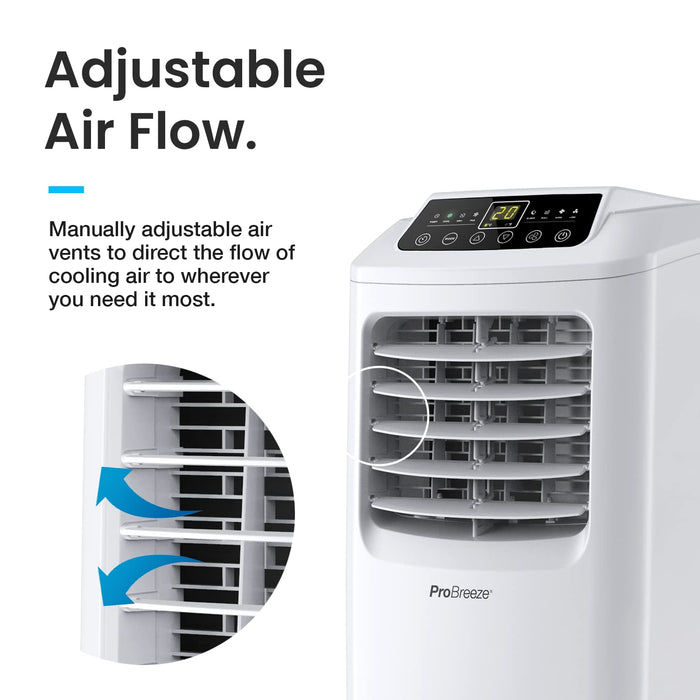 Pro Breeze Klimatyzator Przenośny Pokojowy Domowy z Wężem i Pilotem Zdalnego Sterowania (pomieszczenie do 60m2), 4w1- A/C Osuszacz Powietrza Wentylator Powietrza, 2 Poziomy Prędkości, Tryb Nocy 24h Timer, Wyświetlacz LED, z Zestawem Uszczelniającym do Oki