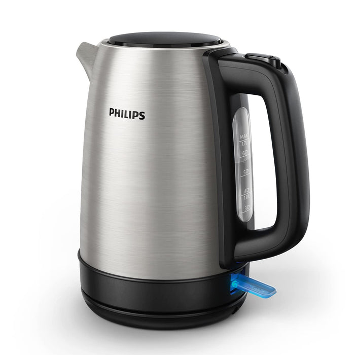 Philips Czajnik elektryczny - 1,7 l, Pokrywka z mechanizmem sprężynowym, Wskaźnik świetlny, Stal szlachetna, Obrotowa podstawa (HD9350/90)
