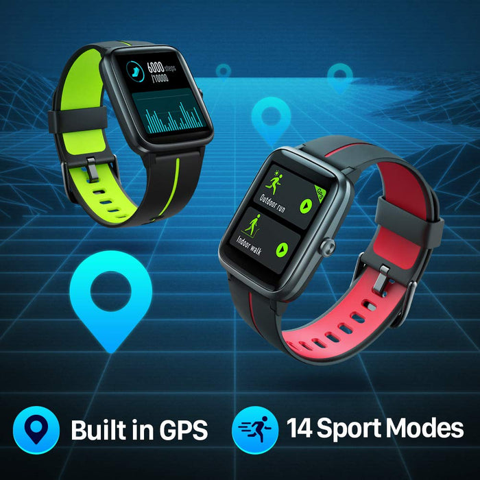 TicKasa Vibrant Fitness smartwatch dla mężczyzn i kobiet, wodoszczelność do 5 atm, monitorowanie tętna, wbudowany GPS (BlackRed)