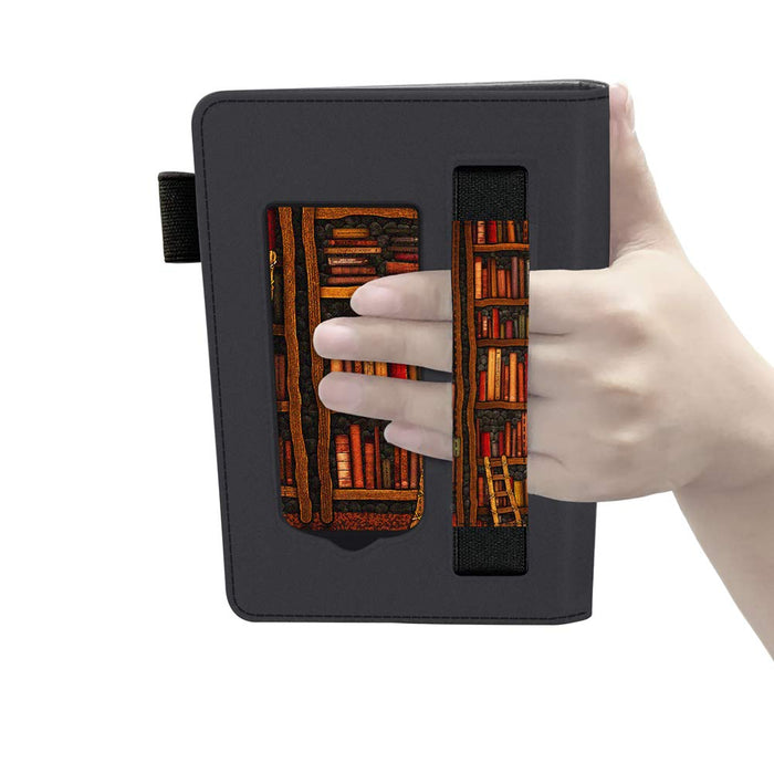 Huasiru Handheld Case for All Kindle Paperwhite Generations - PU Leather Protective Cover with Hand Strap, Library