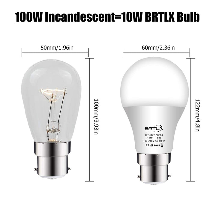 BRTLX 13 W B22 żarówki LED bagnetowe ciepłe białe 3000 K A60 200 stopni kąt świecenia 1040 lumenów matowe bez ściemniania 4-pak
