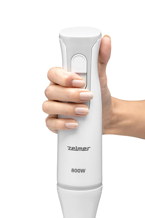 Zelmer ZHB4550S - Blender ręczny, moc 800W, Funkcja Turbo, Ostrza ze stali nierdzewnej, bez BPA, Biały/Symbio.