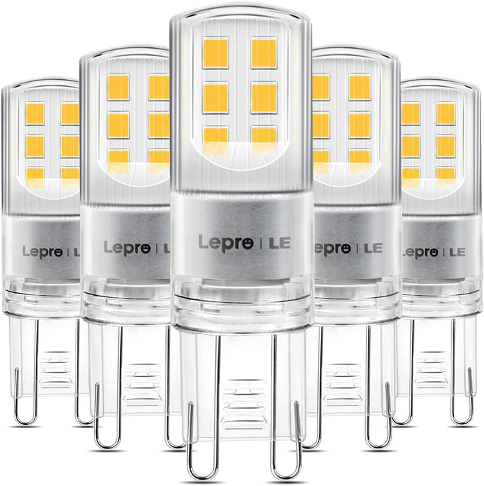 LE Żarówki LED G9, ciepła biała żarówka LED G9, odpowiednik żarówek halogenowych 30 W G9, 2,6 W, 320 lm, energooszczędna żarówka G9 2700 K dla Chanderliers i innych, nie ściemniana, 5 sztuk