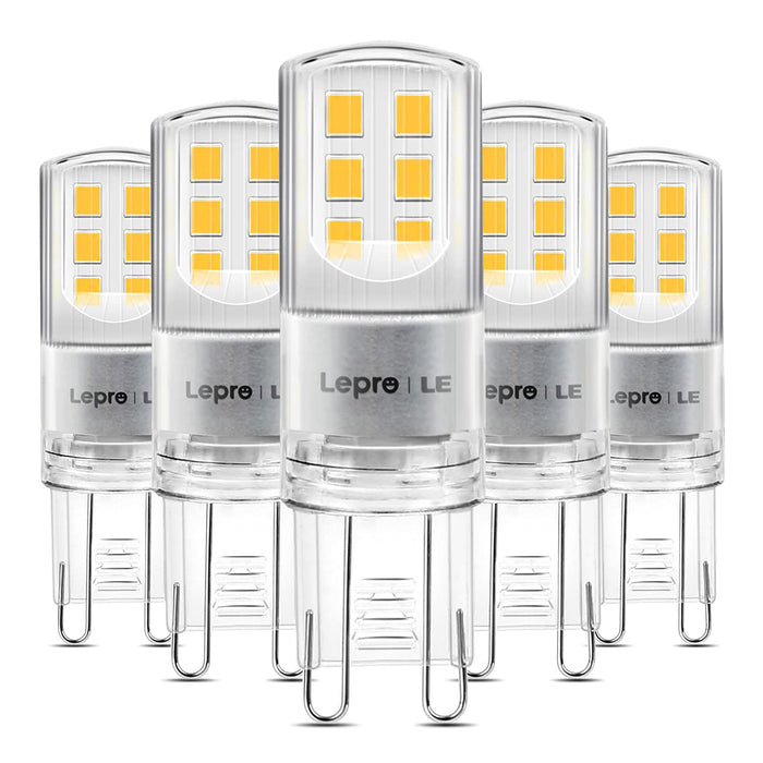 LE Żarówki LED G9, ciepła biała żarówka LED G9, odpowiednik żarówek halogenowych 30 W G9, 2,6 W, 320 lm, energooszczędna żarówka G9 2700 K dla Chanderliers i innych, nie ściemniana, 5 sztuk