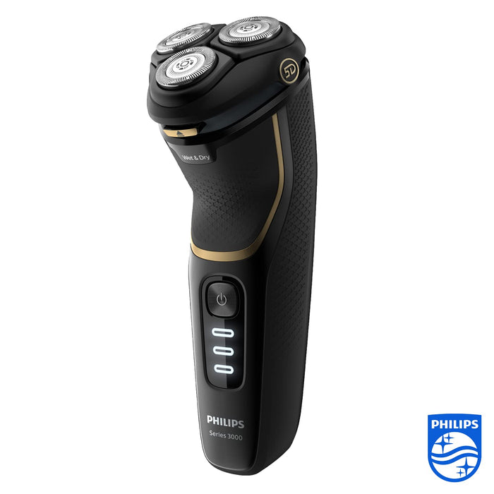 Philips seria 3000 Golarka elektryczna, do golenia na sucho i mokro, Głowice 5D Pivot i Flex, Golenie na mokro lub na sucho, Wysuwany trymer, Incl. Etui podróżne, S3333/54