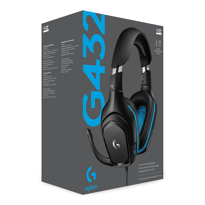 Logitech G432 Gaming Headset Leatherette Zestaw Słuchawkowy Do Gier, 7.1 Surround Sound, Skórzana Poduszka Uszna, Pc/Mac/Ps4/Xbox One/Nintendo Switch/Tablet/Smartphone - Czarny,981-000770