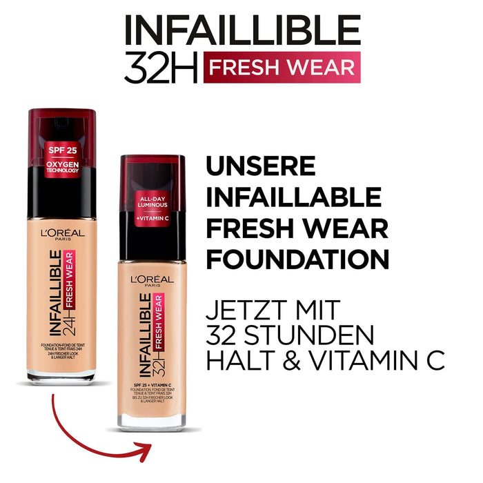 L'Oréal Paris Infaillible 24 h Fresh Wear Długotrwały kryjący podkład odporny na ścieranie, lekka formuła, SPF 25, Natural Rose 125, 30 ml