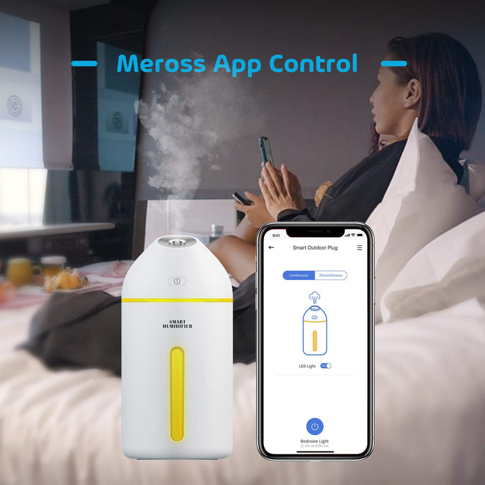Meross Alexa Bezprzewodowy Nawilżacz, Inteligentny Ultradźwiękowy Nawilżacz USB, 8H Czas Pracy, Regulowany Kolor, dla Domu, Biura i Samochodu, 320ML Kompatybilny z Alexa, Google Assistant
