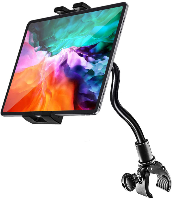 Gooseneck uchwyt na tablet do roweru spinningowego, woleyi uchwyt na tablet do ćwiczeń na rowerze, do użytku wewnątrz na siłownię, stojak na tablet do iPada Pro 12,9 Air Mini, Galaxy Tabs, iPhone More 4-13" telefon komórkowy i tablety