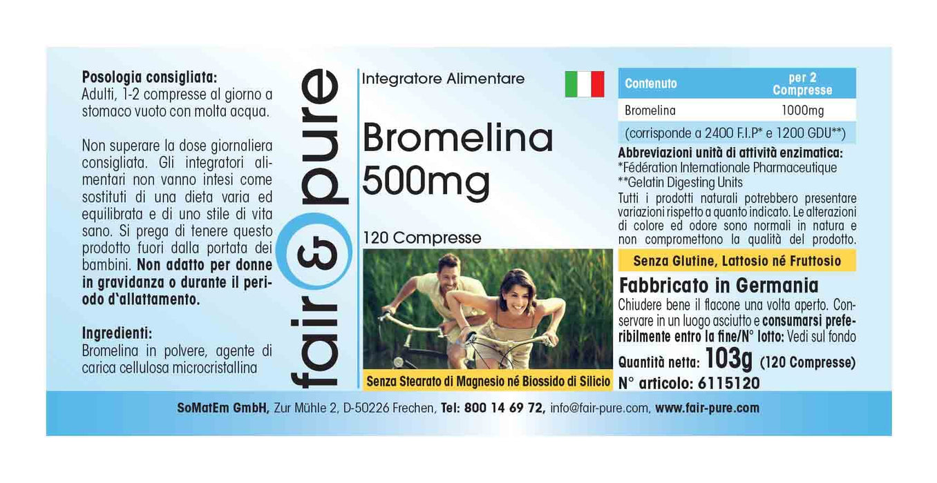 Bromelaina 500mg - wysoka dawka enzymu ananasowego - 1200 F.I.P. na tabletkę - nie zawiera stearynianu magnezu - 120 tabletek bromelainy