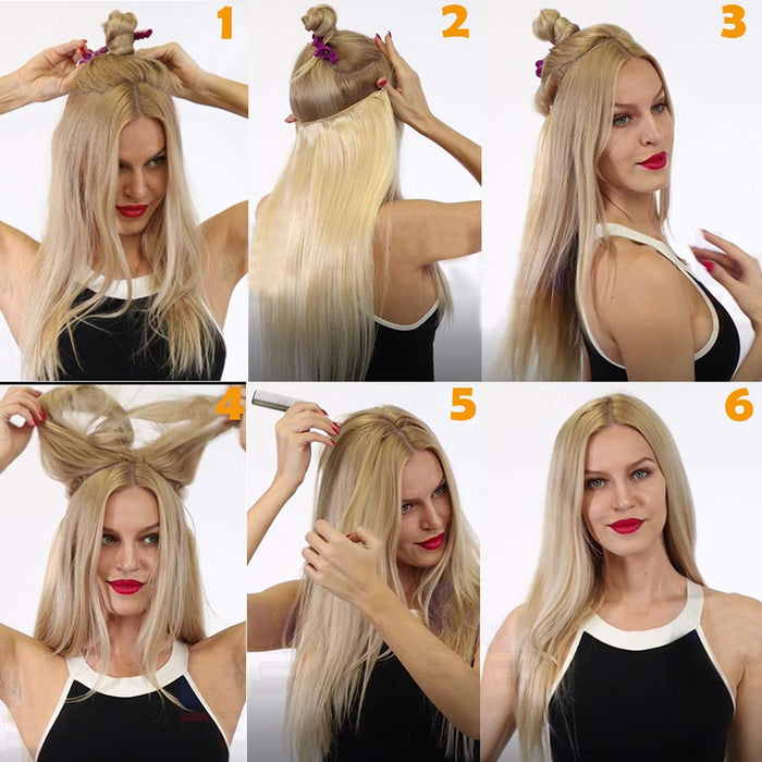 Przedłużanie włosów z niewidocznym drutem, zagęszczanie włosów, pofalowane, kolor blond, 2 50 cm