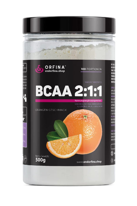 Endorfina.shop, BCAA 2:1:1 Smak Pomarańczowy 500g, Aminokwasy Leucyna, Walina i Izoleucyna, Niezbędne, Suplementy diety