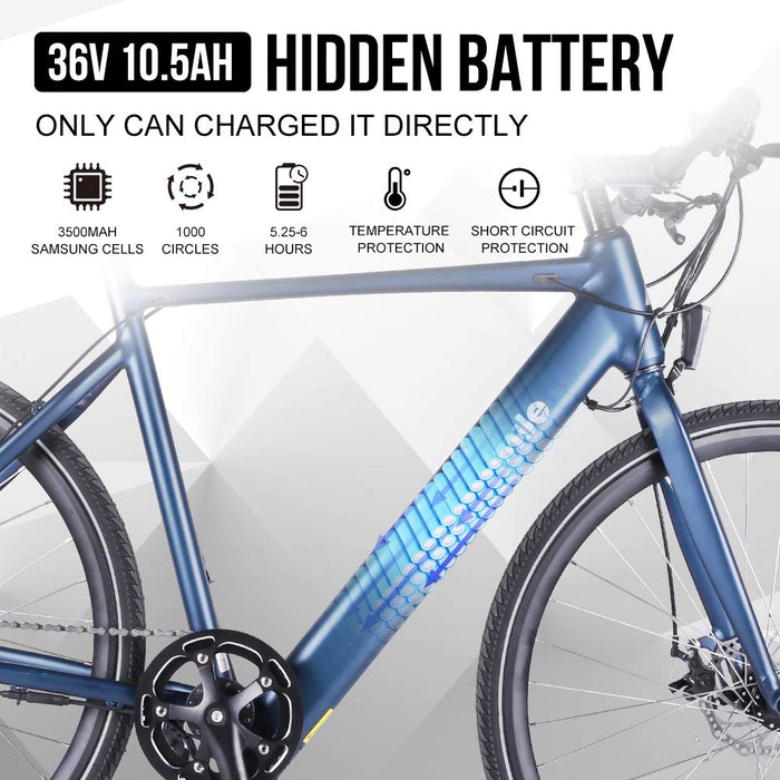 Accolmile Rower Elektryczny Urban City Ebike z 700C Lekki elektryczny Rower Dojeżdżający do Pracy dla Dorosłych, Silnik Piasty Tylnej BAFANG 36V 250W z Akumulatorem Litowym 10,5 Ah, 7 Biegowa Shimano