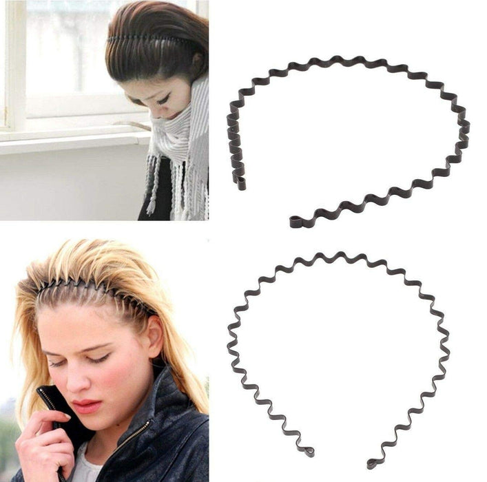CareforYou® Czarna, elastyczna, falowana opaska do włosów unisex z metalu