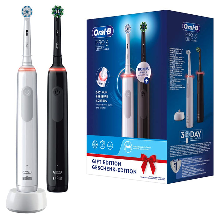Oral-B Pro 3 3900 Szczoteczka Elektryczna , Czarny/Biały, 2 Sztuki