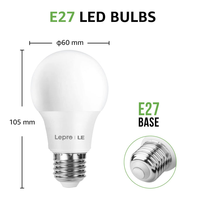 LE Żarówka LED E27, 8 W 806 lumenów LED E27, zastępuje żarówkę 60 W A60 E27, 2700 kelwinów ciepła biel LED, zestaw 6 sztuk, żarówka energooszczędna 180°