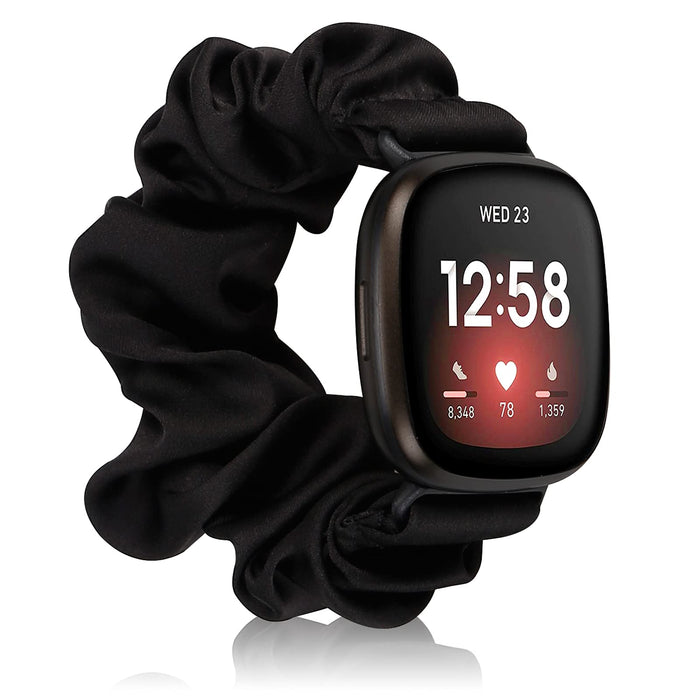 Zachte elastische band Compatibel met Fitbit Versa 3 & Sense Strap, Dames Meisjes Bedrukt Stoffen Doekpatroon Scrunchies Polsband Vervangende armband voor Fitbit Versa 3 / Sense Smart Watch